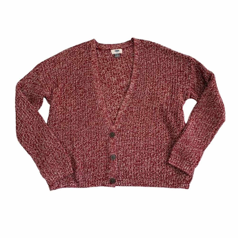 OLD NAVY Red White Button Down Knit Cardigan Large
